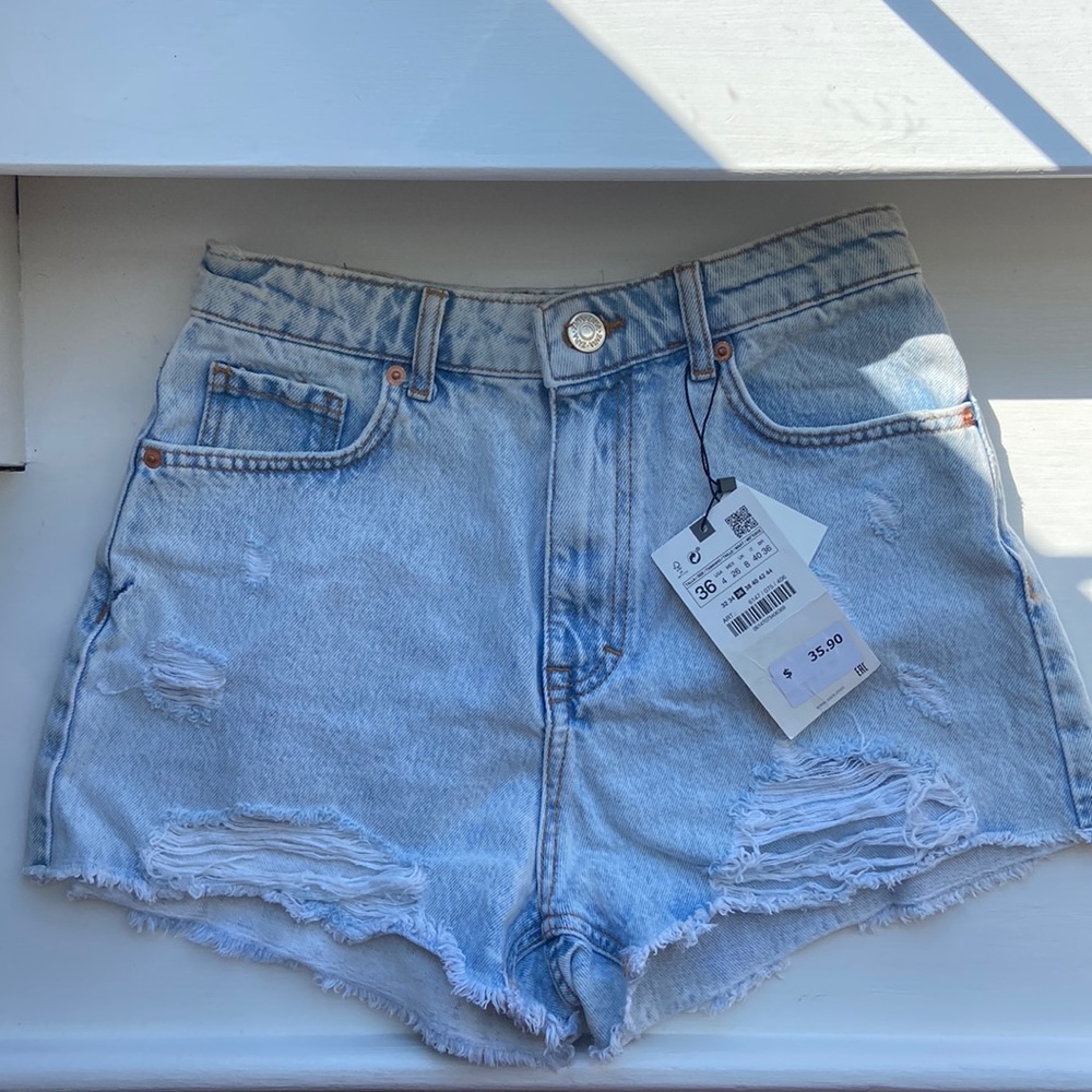ZARA high waist cut-off denim shorts
